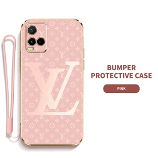 LV Ybd เคสโทรศัพท์มือถือ ซิลิกาเจล พร้อมสายคล้อง ป้องกันเลนส์ สําหรับ Vivo Y21A Y21E Y21T Y21S Y21 Y33S Y33T Y21G V2111 V2110 V2109 V2135 V2140