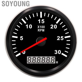 Soyoung 85mm/3.35in Tachometer Gauge 3000RPM IP67  Tacho with LCD Hourmeter Red Backlight for Car Truck Boat