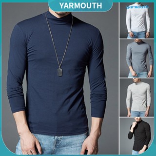 Yyr--เสื้อยืดคอเต่า แขนยาว สีพื้น ยืดหยุ่น ฤดูใบไม้ร่วง สําหรับผู้ชาย