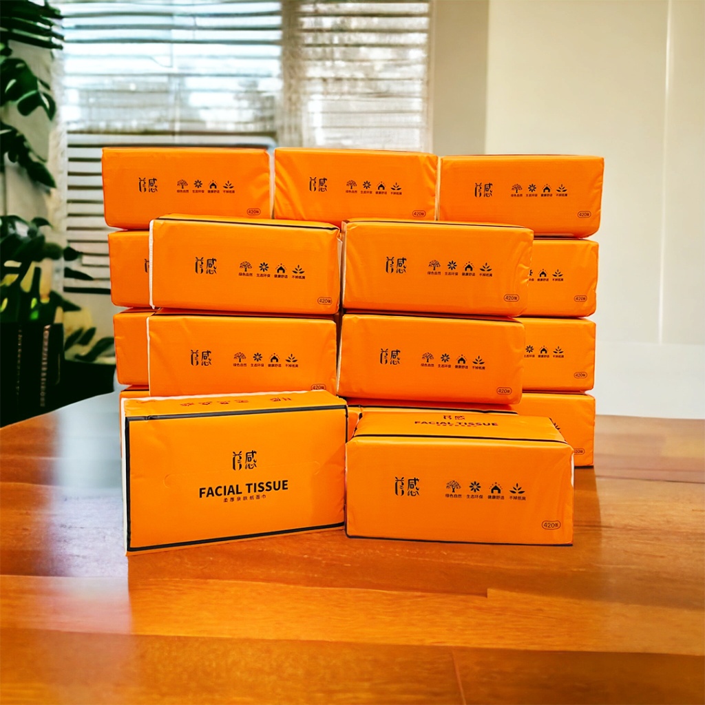🌱 [ยกลัง(ส้มเล็ก)X20ห่อ] ทิชชู่ Facial / Flamingo กระดาษทิชชู่ 420แผ่น/ห่อ (สีส้ม) /1959 🌱 - รูปที่ 2