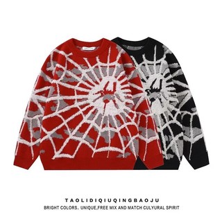 American Street Style Hip Hop Retro Spider Jacquard Round Neck Sweater Men's Autumn and Winter Lazy Spider Man Long Sleeve Knit