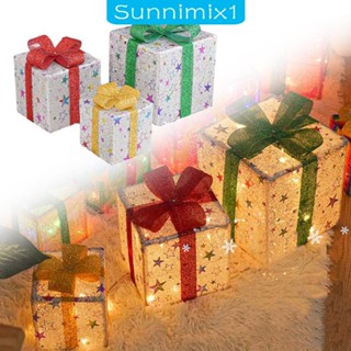 [Sunnimix1] กล่องของขวัญคริสต์มาส พร้อมโบว์ สําหรับตกแต่งประตูหน้า 3 ชิ้น