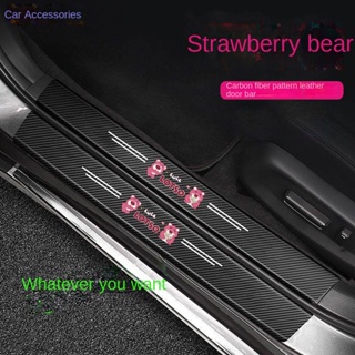 Automobile Door Strip Cartoon Cute Strawberry Bear Clow M Anti-Stepping Sticker Screen Protector Scratch-Resistant Pedal Universal Decoration Cute car interior accessories