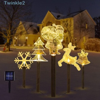 Twinkle โคมไฟพลังงานแสงอาทิตย์ รูปเกล็ดหิมะ กวางเรนเดียร์ สําหรับตกแต่งเทศกาลคริสต์มาส 5 แพ็ค