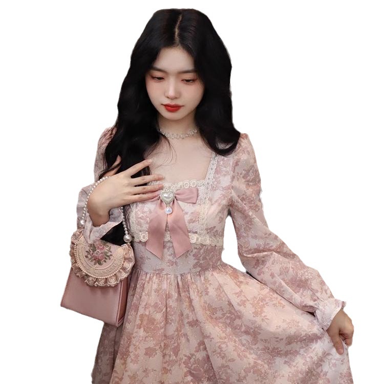 A.t.a ชุดเดรสกระโปรงยาว ผ้าชีฟอง พิมพ์ลายดอกไม้ สีชมพู สําหรับสตรี - รูปที่ 5