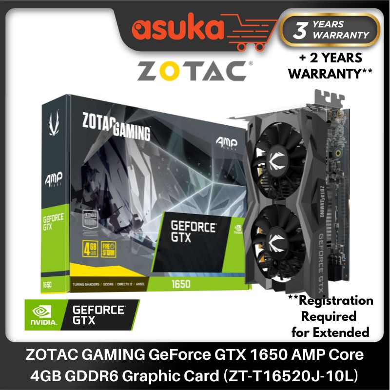 การ์ดจอ ZOTAC GAMING GeForce GTX 1650 AMP Core 4GB GDDR6 (ZT-T16520J-10L)