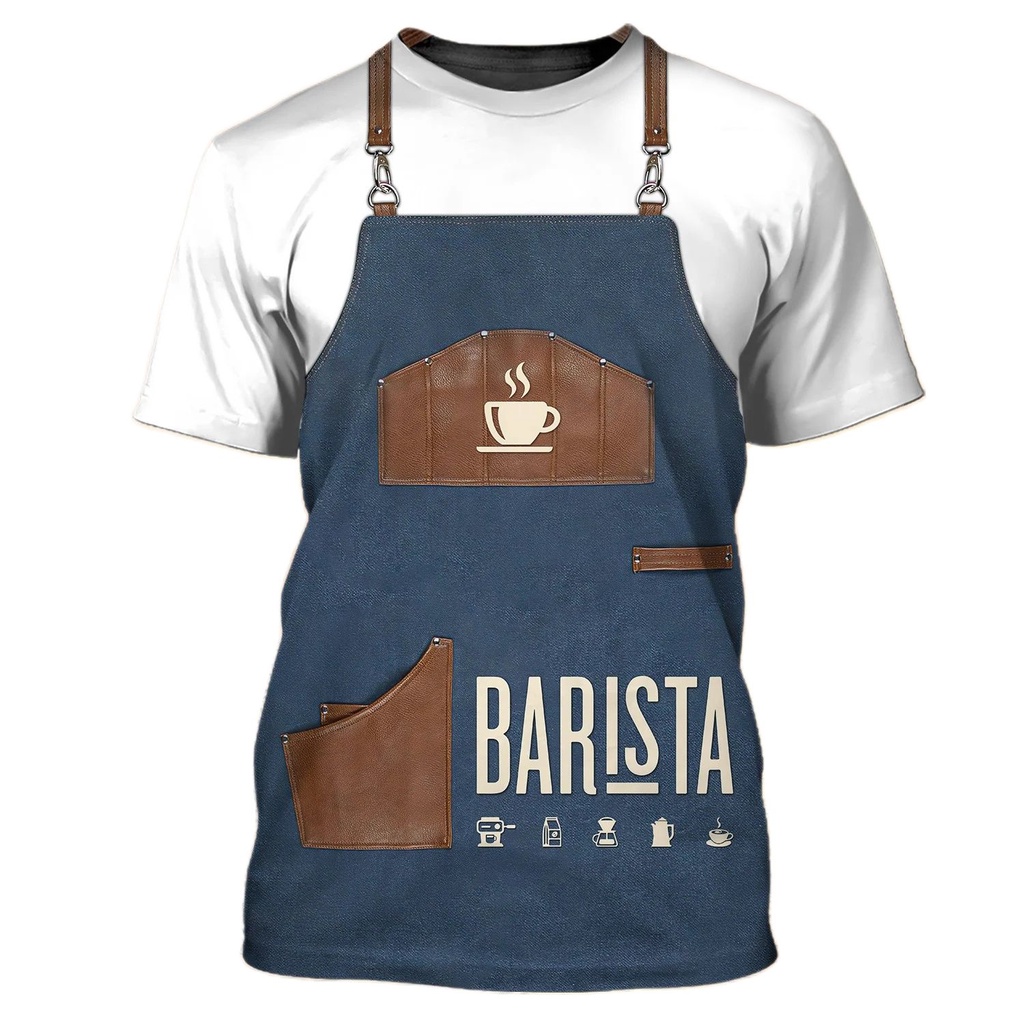 เสื้อยืดคอกลม แขนสั้น พิมพ์ลาย Barista Uniform 3 มิติ สไตล์ฮิปฮอป โอเวอร์ไซซ์ แฟชั่นฤดูร้อน สําหรับผู้ชาย และผู้หญิง