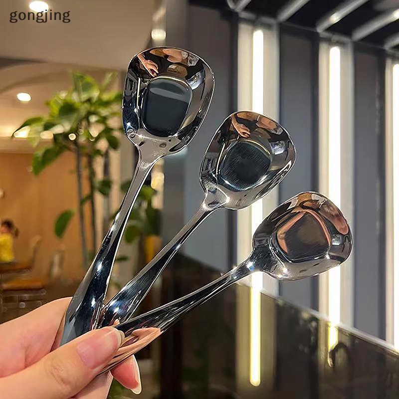 Gong ทัพพีตักซุป ข้าว ไอศกรีม สเตนเลส ทรงสี่เหลี่ยม ขนาดใหญ่ 3 ขนาด