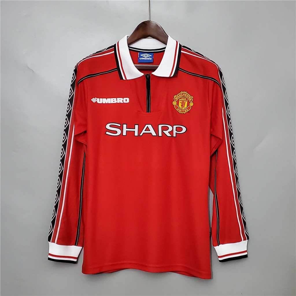 1998-99 เสื้อเชิ้ตฟุตบอล แขนยาว ลาย Manchester United สไตล์วินเทจ คุณภาพสูง