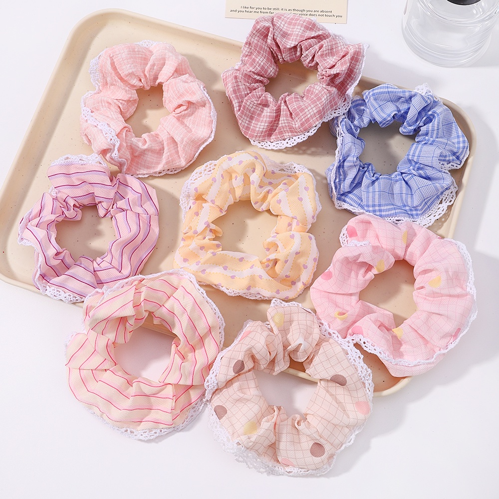 1pcs หวานยืดหยุ่นผมสําหรับผู้หญิงเกาหลีลูกไม้ลายสก๊อตผมหางม้าผมผูก Scrunchie สาวแฟชั่นอุปกรณ์เสริมผม