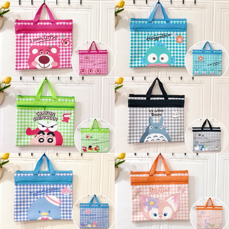 กระเป๋าหนัง ทรงโท้ท มีซิปสองชั้น ลายการ์ตูน Sanrio ขนาด A4 สําหรับนักเรียน