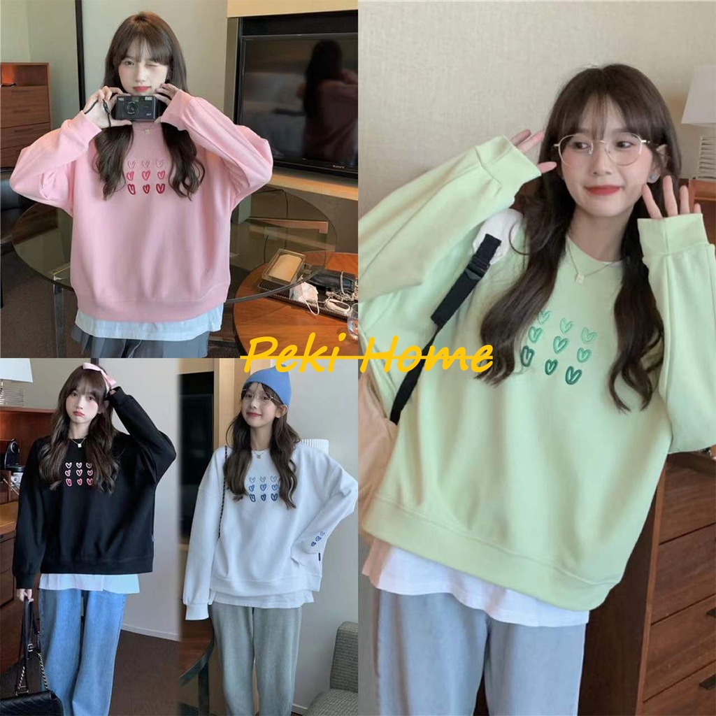 พร้อมส่ง เสื้อเเขนยาวหลวมคอกลมสีพาสเทลน่ารักสดใส