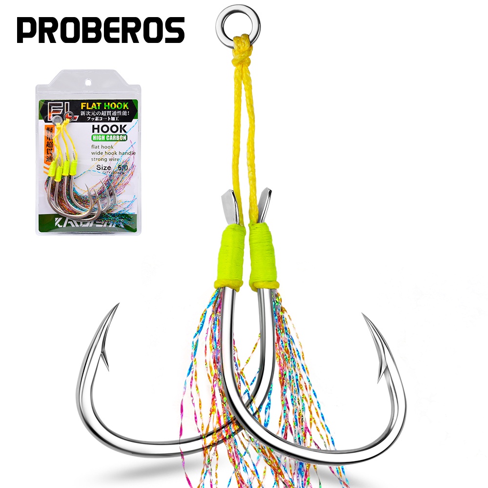 Proberos 1 ชิ้นเหล็กคาร์บอน Feather ตะขอ barb JIG ตะขอเสริมตกปลา Double barb Hook ตกปลาทะเลไม่ Run Away ปลา