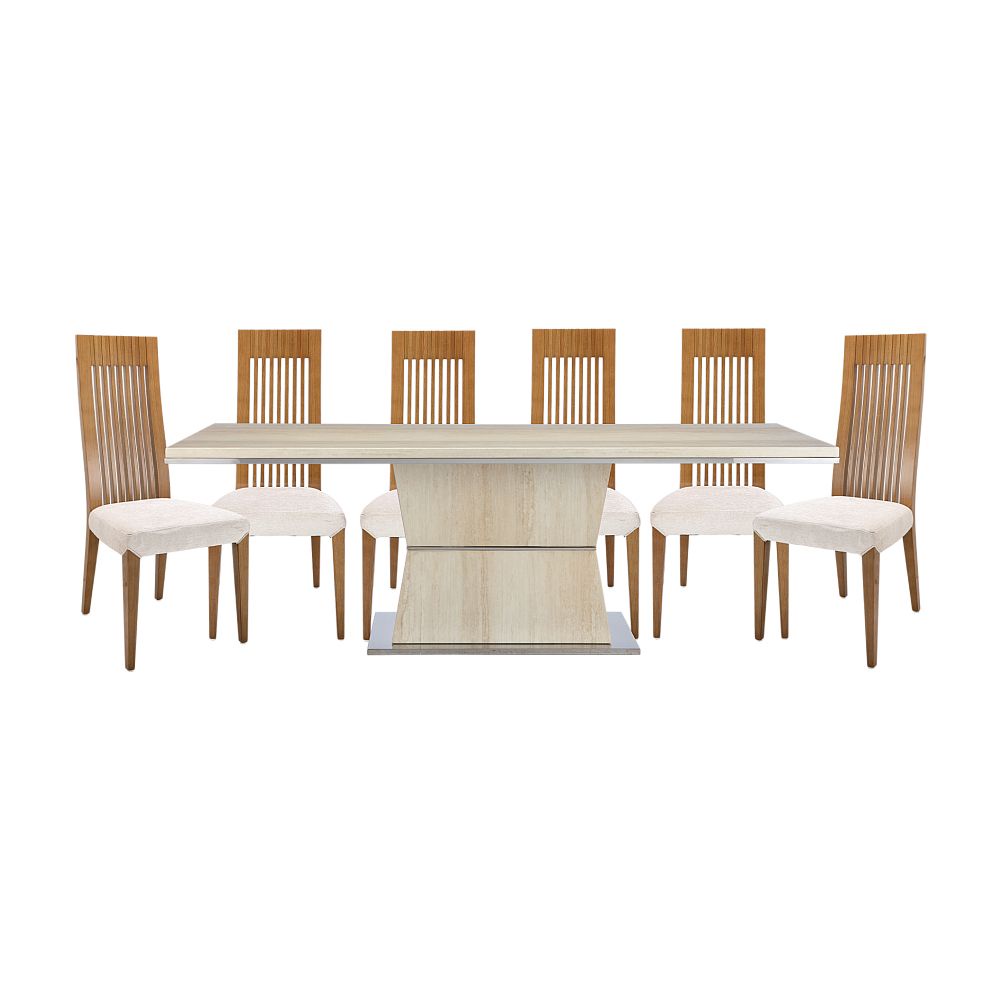 INDEX LIVING MALL ชุดโต๊ะอาหาร รุ่นโซเรลล่า+เททัม (โต๊ะ 1+เก้าอี้ 6) - สีขาว/ครีม