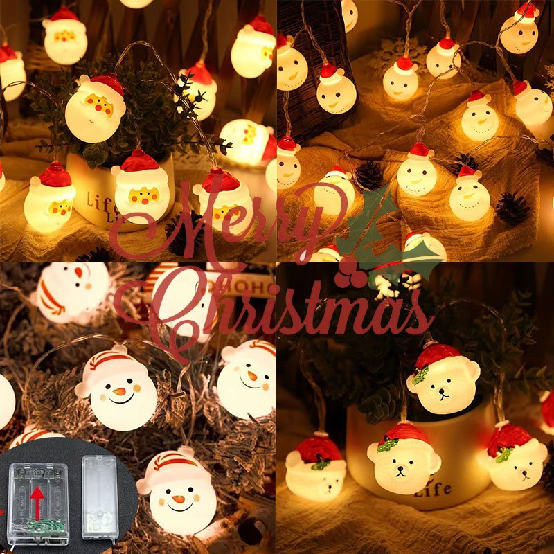 🎄ไฟประดับ ไฟคริสต์มาส LED แสงสว่าง ตกแต่งคริสต์มาส จี้ ไฟ ลายซานตาคลอส สโนว์แมน ไฟสตริงสีอบอุ่น ไฟกระพริบ ไฟใส่ถ่าน