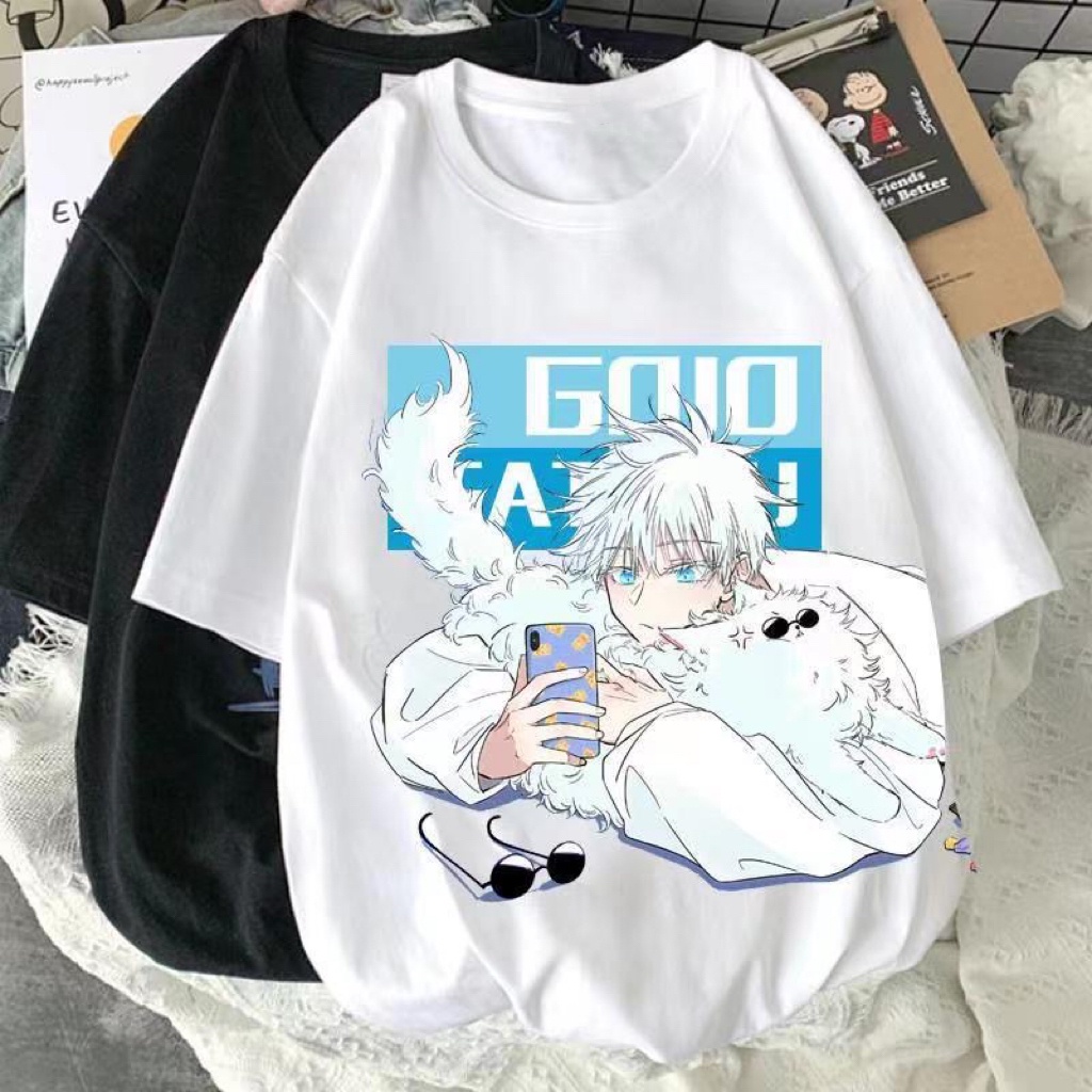 ฤดูร้อนสไตล์ญี่ปุ่นคอกลมอะนิเมะ jujutsu Roundhouse แขนสั้น Gojo Satoru เสื้อยืดอเนกประสงค์พิมพ์ลายนักเรียนชาย Bottoming