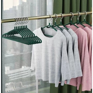 ไม้แขวนเสื้อสแตนเลส 10 ชิ้น เคลือบซิลิโคนกันลื่น ขนาด 30-40 ซม. ป้องกันผ้าตกหล่น แข็งแรง