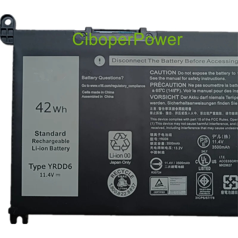 แบตเตอรี่แล็ปท็อป YRDD6 Battery  5480 5481 5485 5491 5591 5593 3583 3310 2-in-1 3493 3582 3593 3793 