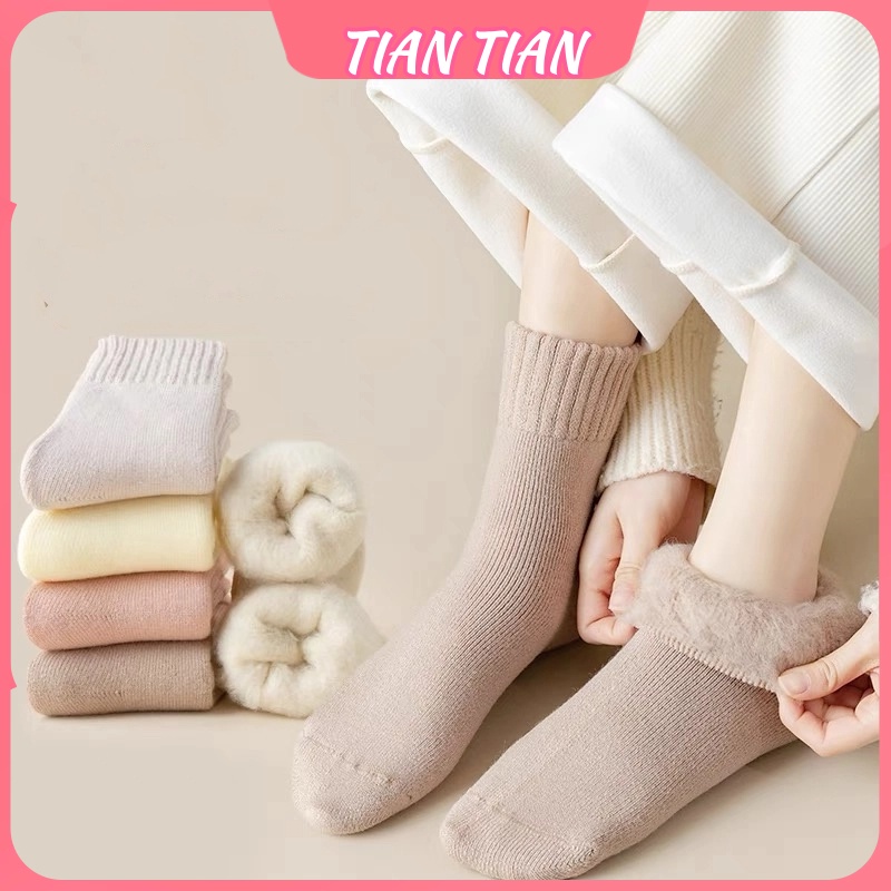 TIANTIAN T315 ถุงเท้ายาว ผ้าแคชเมียร์ แบบหนา ให้ความอบอุ่น แฟชั่นฤดูใบไม้ร่วง และฤดูหนาว สําหรับผู้หญิง