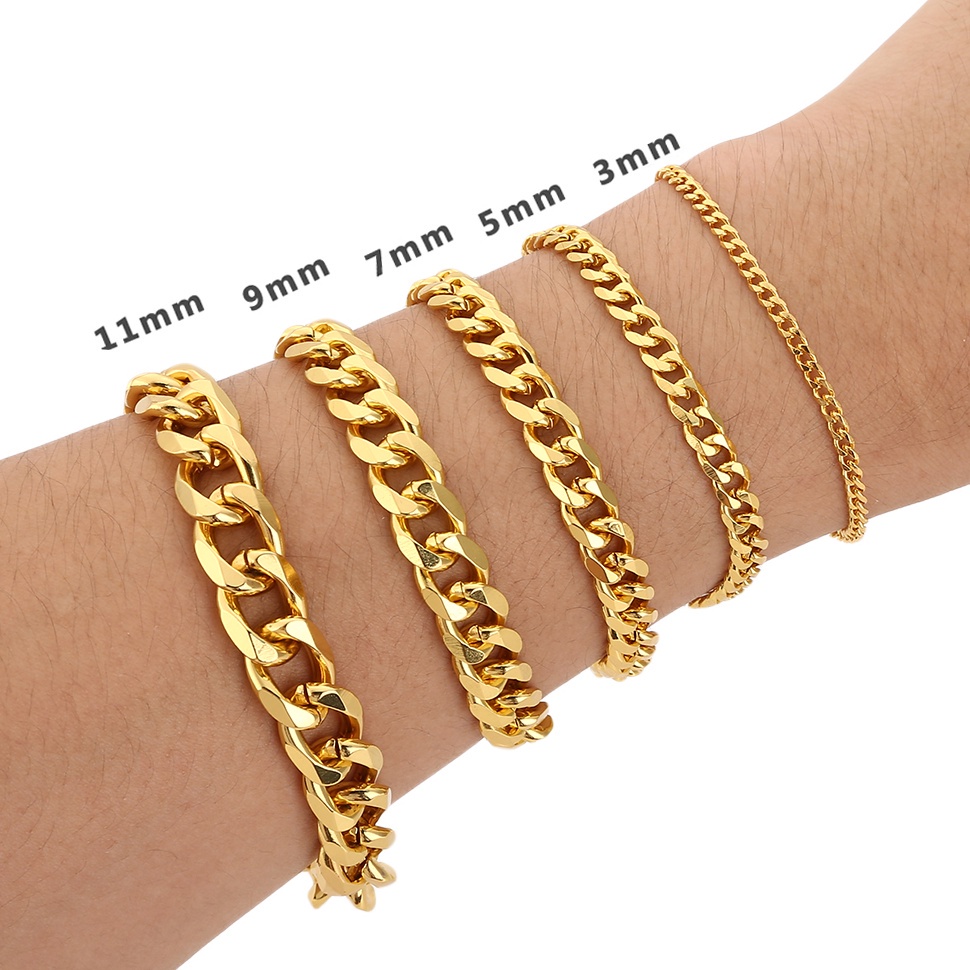 พร้อมส่ง สร้อยข้อมือโซ่ สเตนเลส กว้าง 3-11 มม. สําหรับผู้ชาย ผู้หญิง