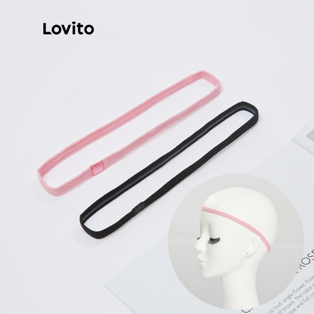 Lovito ที่คาดผมกันลื่น สีพื้น ซิลิกาเจล L18X680 (ดำ/ชมพู)