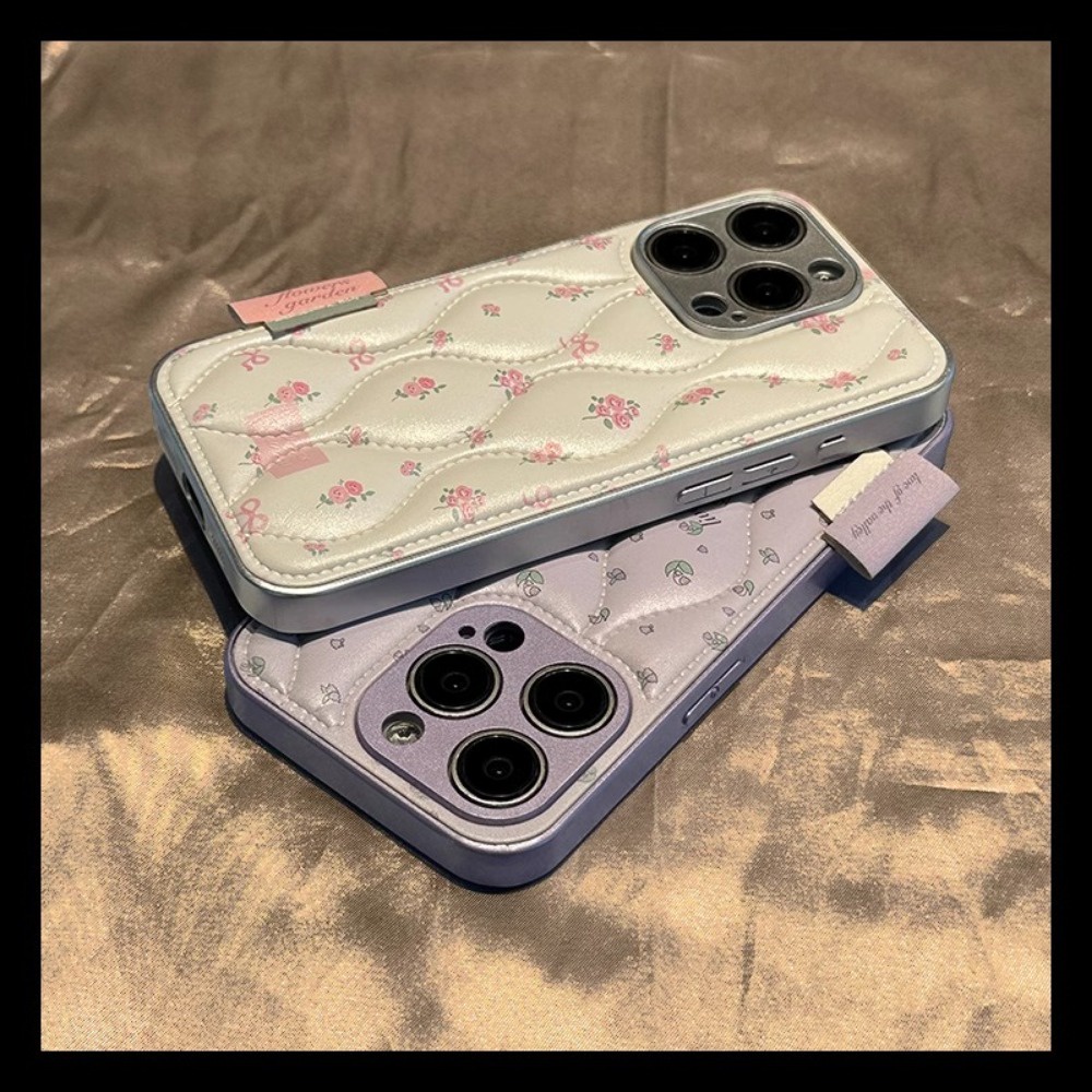 เคสโทรศัพท์มือถือหนังนิ่ม หนา กันกระแทก กันรอยกล้อง ลายดอกไม้ สีม่วง สไตล์เกาหลี สําหรับ IPhone 14 Pro Max 11 15 14 13 12 11 Pro Max