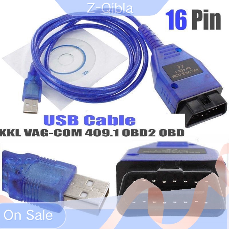 Z-qibla สายเคเบิล USB KKL VAG-COM 409.1 OBD2 OBD เครื่องสแกนเนอร์วินิจฉัย VCDS VW Audi Seat A++ Nice