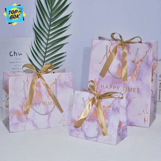 ถุงของขวัญ ลายหินอ่อน ริบบิ้นทอง มีหูหิ้ว ใส่ของชำร่วย ถุงกระดาษใส่ของรับไหว้