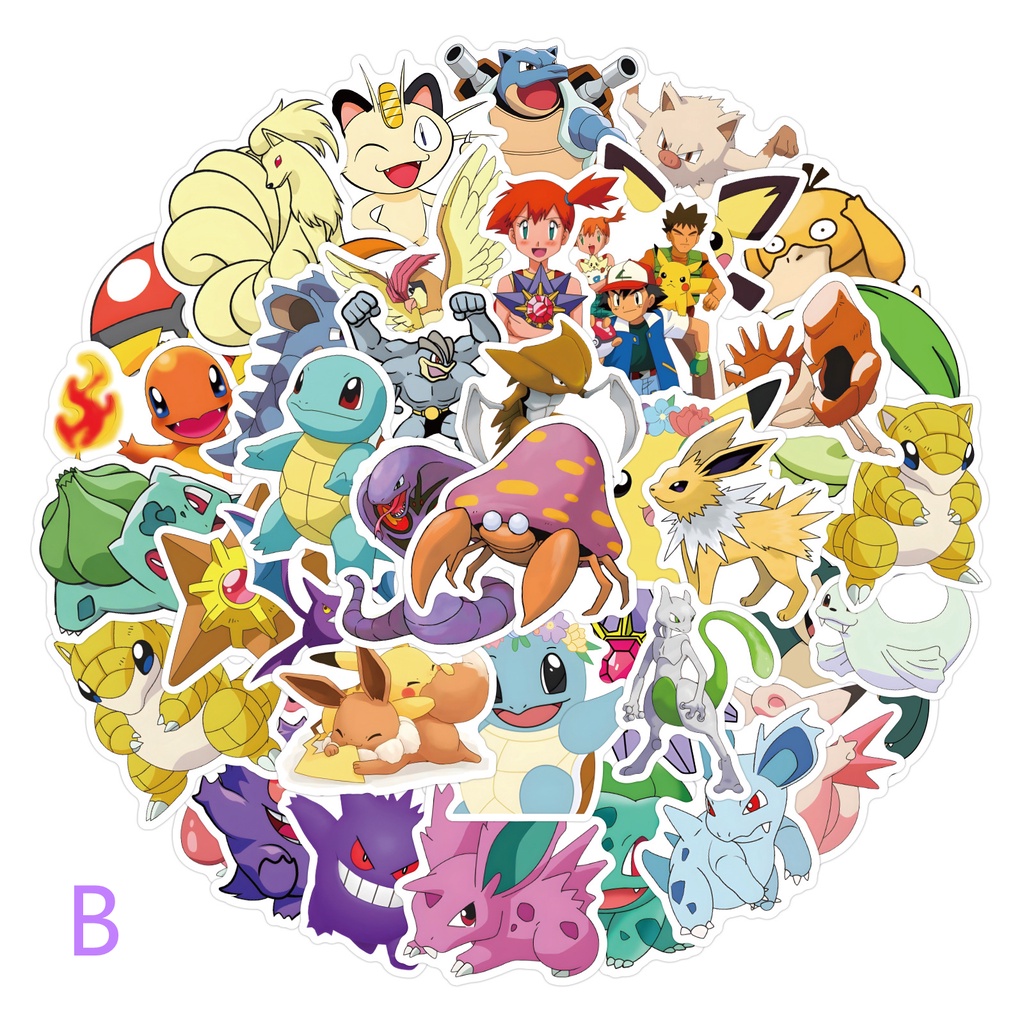 สติ๊กเกอร์ PVC กันน้ําลายการ์ตูนโปเกมอนคลาสสิก 50 ชิ้น (B)