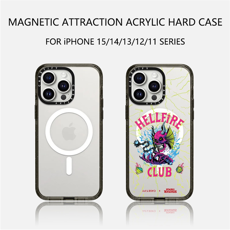 Casetify X Blazing Hellfire Club เคสแข็ง อะคริลิค TPU ใส ขอบดํา แถบด้านข้าง สําหรับ Apple IPhone 11 12 13 14 15 Pro Max
