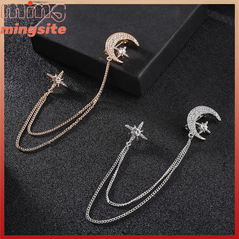 แฟชั่นเกาหลี Moon star เข็มกลัดคู่อุปกรณ์เสริมเต็มรูปแบบของเพชรโซ่ขอบ corsage star ชุดสูทผู้ชาย pin MINGSITE
