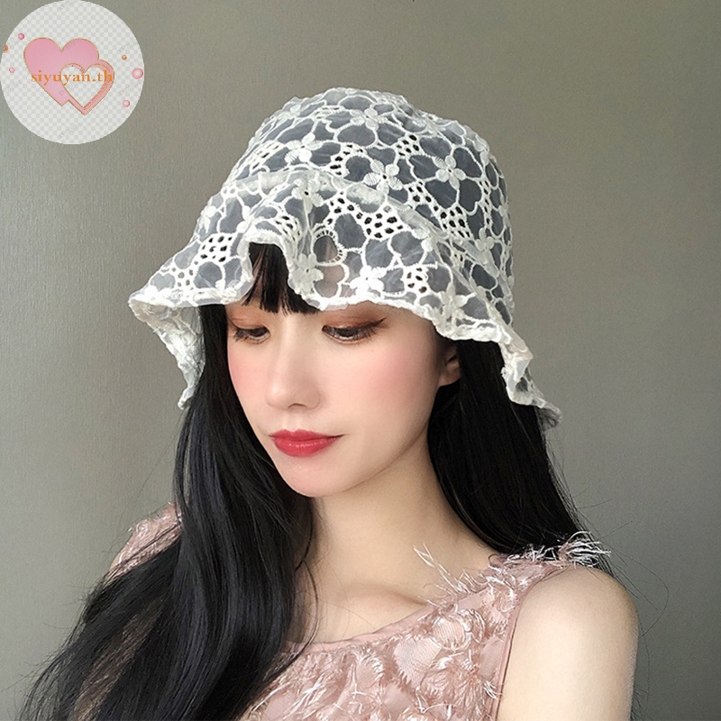 Siyuyan หมวกบักเก็ต หมวกชาวประมง หมวกบังแดด ระบายอากาศ ลูกไม้ ดอกไม้ น่ารัก หวานแหวว แฟชั่นสําหรับผู้หญิง TH