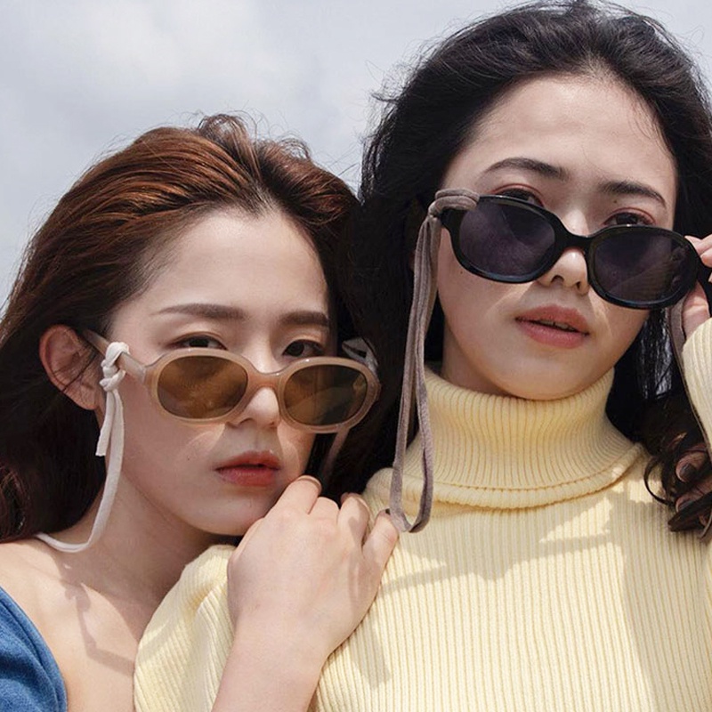 COD-ในไทย แว่นตากันแดด กรอบวงรีกรอบสีดํา ป้องกันรังสียูวี เลนส์สีเลือกสีได้ แฟชั่นเรโทร insสไตล์เกาหลี คู่รักผู้ชายและผู