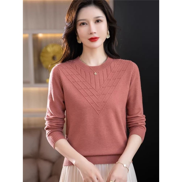 เสื้อกันหนาววัยกลางคนรอบคอแขนยาวถักหลวมขนาดใหญ่ จุดต่ําสุด สูงสุด ผู้หญิง