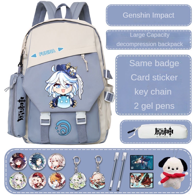 ★Genshin Impact★Furina & Focalors Game Merchandise กระเป๋าเป้สะพายหลัง กระเป๋านักเรียน ความจุขนาดใหญ
