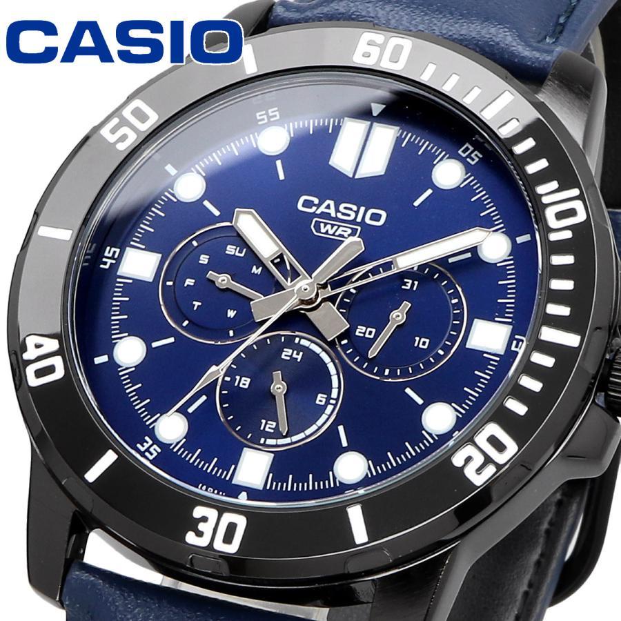 [Time Cruze] Casio MTP-VD300 Chronograph Leather Strap Blue Dial Men Watch MTP-VD300BL-2EUDF MTP-VD