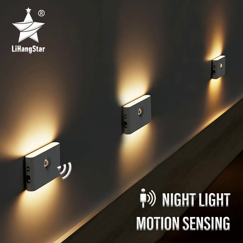 LED Induction Night Light Wireless USB Charging Human Body Induction Wall Light Bedroom Corridor Cabinet Bathroom Night
