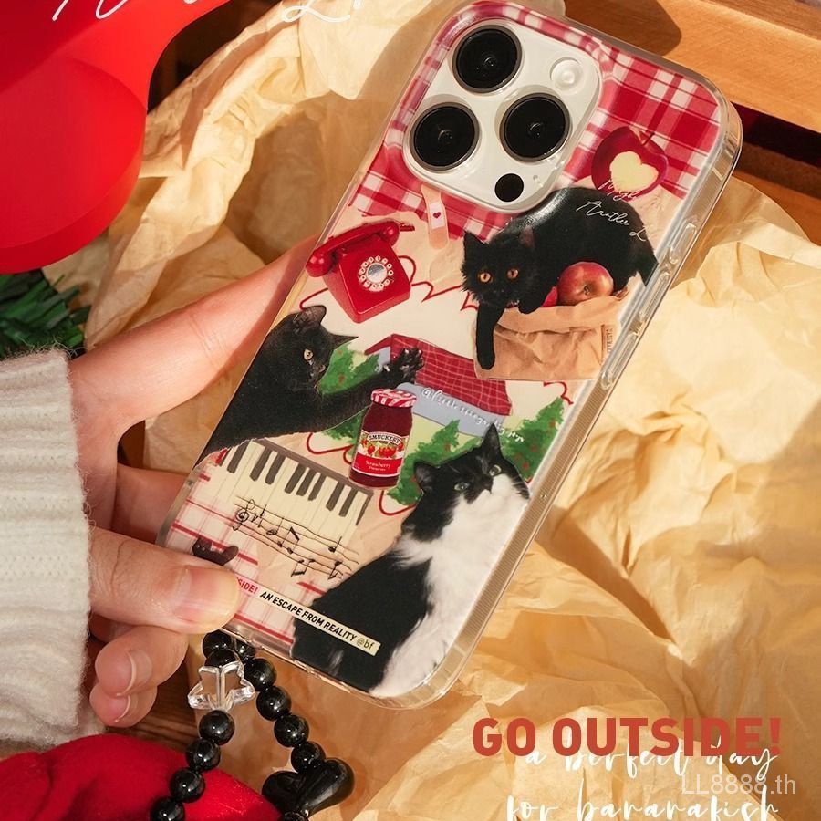เคสโทรศัพท์มือถือ กันกระแทก ลายแมวดํา สําหรับ iPhone 15PROMAX 14 12pro 13 11 xsmax xr 7 8plus WFBR