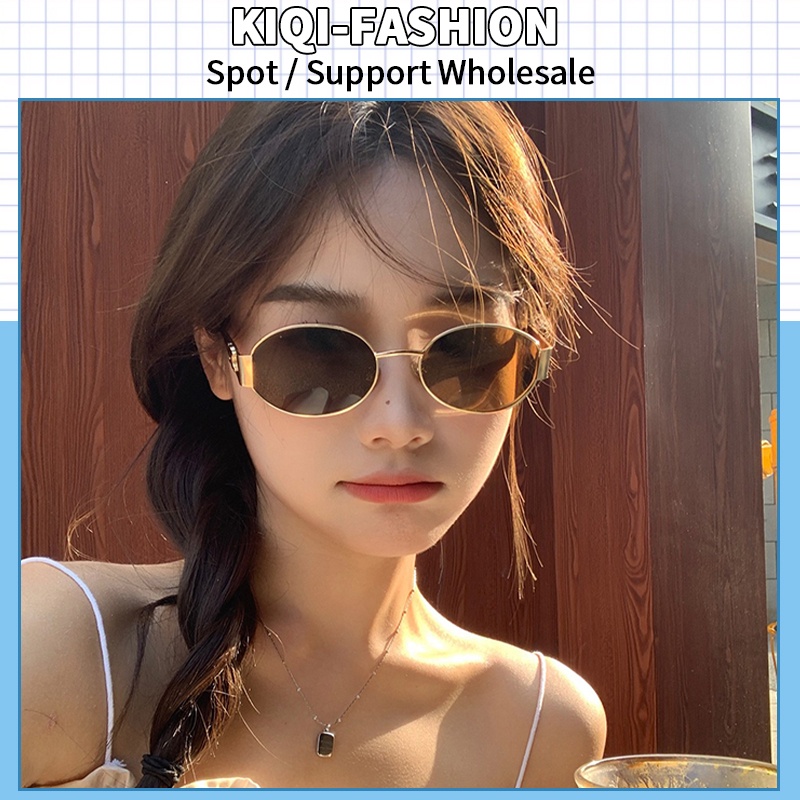 แว่นตากันแดด กรอบโลหะ ทรงวงรี ป้องกันรังสียูวี หรูหรา สไตล์อเมริกัน แฟชั่นเรโทร สําหรับผู้หญิง