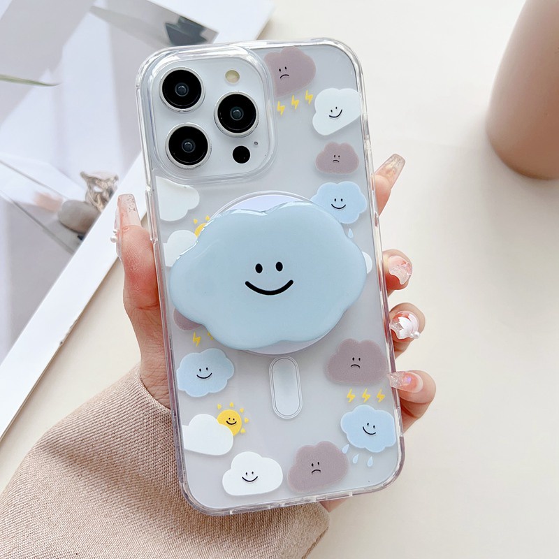 เคสโทรศัพท์มือถือ TPU แบบนิ่ม ลายก้อนเมฆ มีป็อบอัพ สําหรับ iPhone 6 6S 7 8 14 15 + Plus X XS XR 11 12 13 Pro Max SE 2020 2022