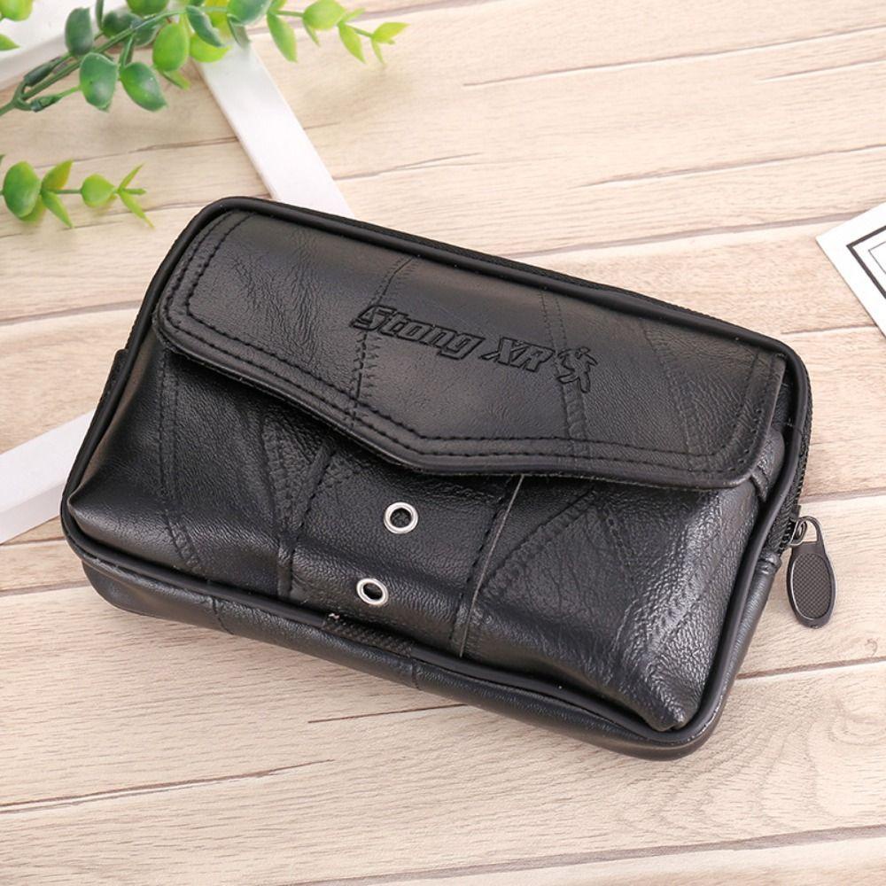 Yunhi Belt Wallet, Leather Large Capacity Mobile Phone Bag, Solid color Running Pouch