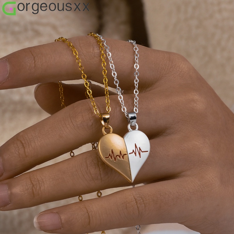 2 ชิ้น Best Friends สร้อยคอรูปหัวใจ ECG จี้สร้อยคอ Choker สําหรับคนรักคู่วันเกิดมิตรภาพ