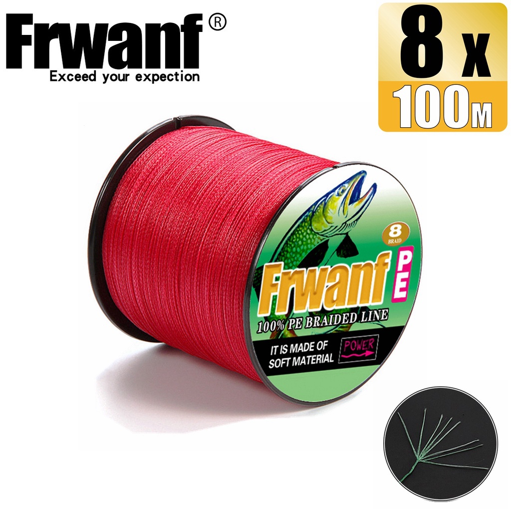 Frwanf สายเอ็นตกปลาถัก PE 100 ม. 8 เส้น 6-300 ปอนด์ สีแดง x8 สําหรับตกปลา