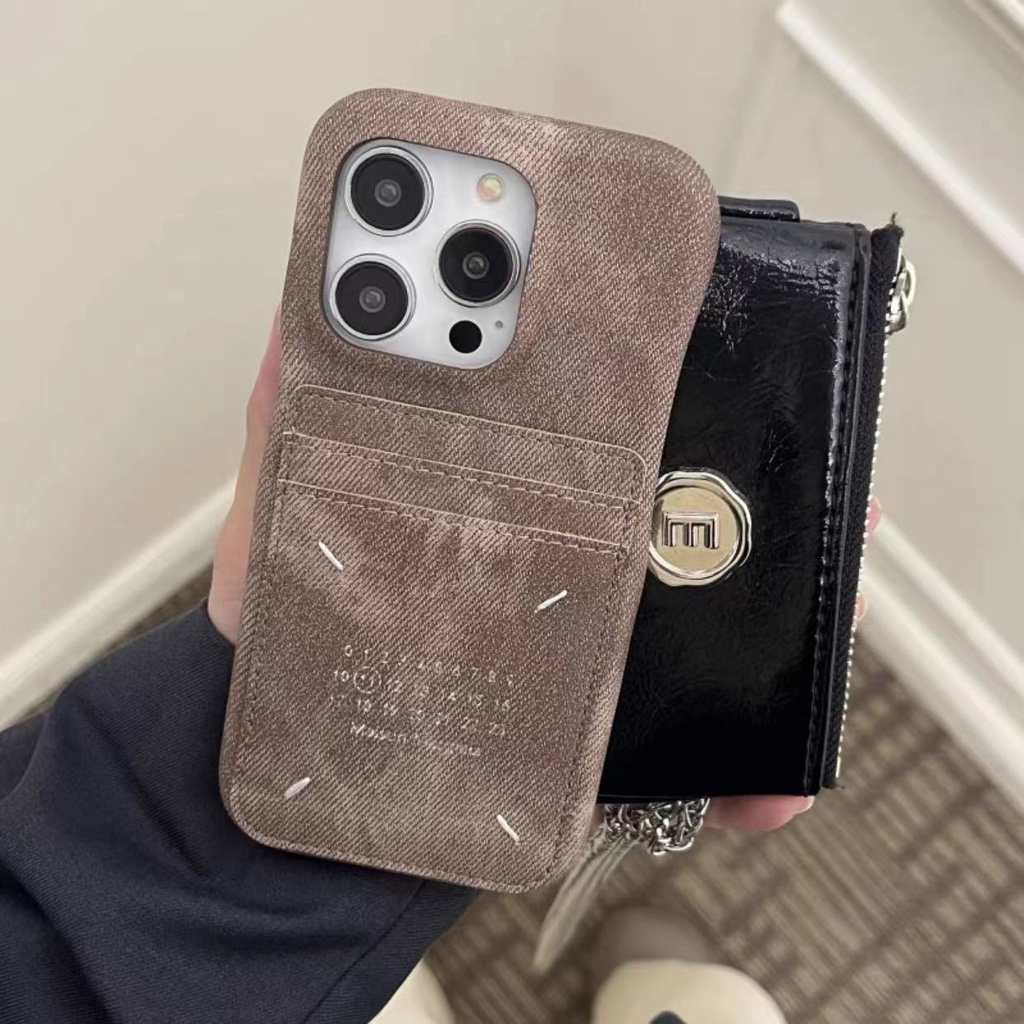 เคสโทรศัพท์มือถือแบบแข็ง ผ้ายีน กันกระแทก กันรอยกล้อง พร้อมช่องใส่บัตร สําหรับ iPhone15 Pro Max 14 13 12 11 Pro Max