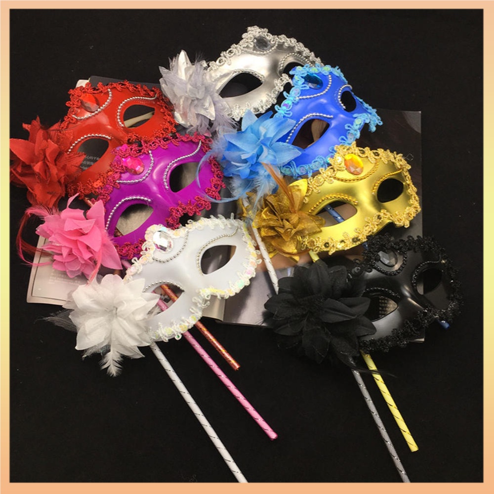 Venetian Princess Ball หน้ากากขนนก แบบมือถือ ลายดอกไม้ สําหรับผู้หญิง