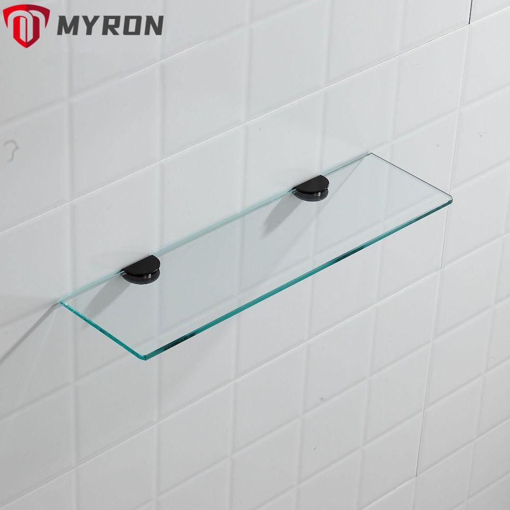 Myron ชั้นวางของ กระจกนิรภัย ติดตั้งง่าย สีทอง 38.5*11.5*0.6 ซม. สําหรับติดผนังห้องน้ํา