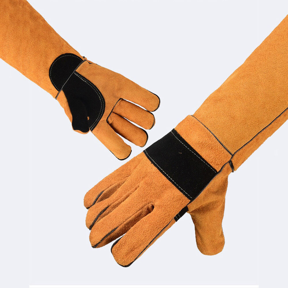 1 คู่ 60 ซม.ความยาว Cowhide สัตว์ Anti-Bite/Scratch ถุงมือ F สัตว์เลี้ยงสุนัข Cat Bird งู