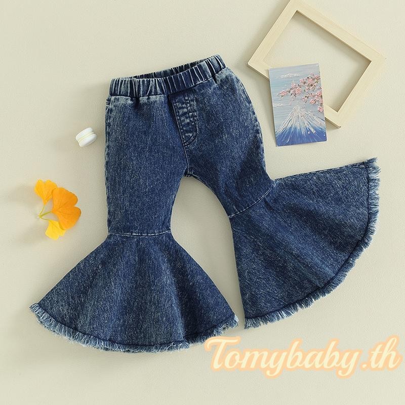 Tomybaby- กางเกงยีนขายาว ลําลอง แต่งกระดิ่ง แฟชั่นฤดูใบไม้ผลิ สไตล์สตรีท สําหรับเด็กผู้หญิง