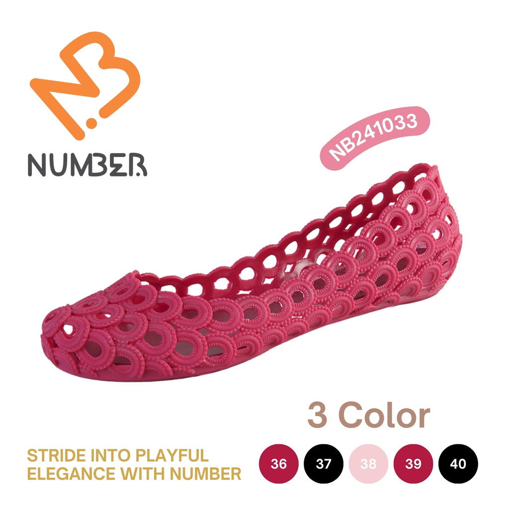 รองเท้าคัชชูยาง แต่งลายฉลุกลม ทรงเท้าเรียวสวย มี 3 สี ไซส์ 36-40
