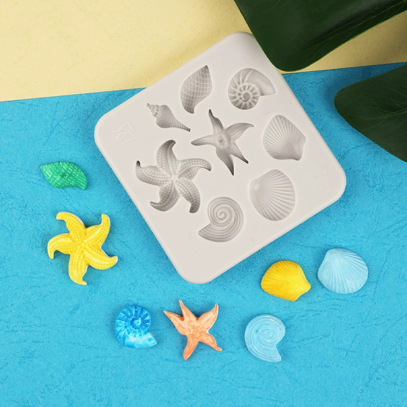Ocean Themed แม่พิมพ์ซิลิโคน Conch ปลาดาว Coral เค้กตกแต่งเบเกอรี่แม่พิมพ์ช็อกโกแลต Candy Polymer Pr